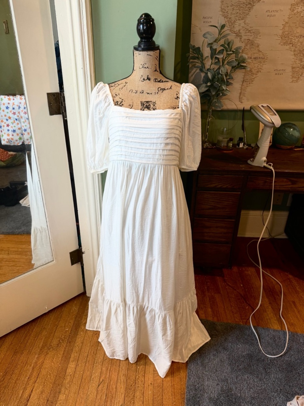 By The River White Square-Neck Maxi Dress with Puff Sleeves Summer Cottagecore